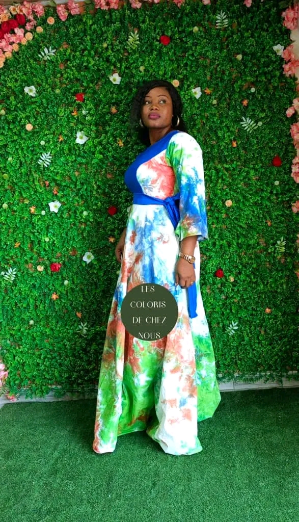 Robe africaine verte & bleue élégante pour femme