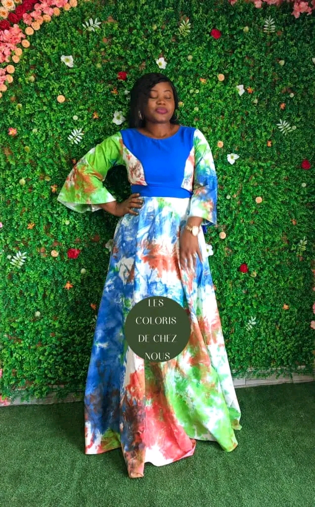 Robe africaine verte & bleue élégante pour femme