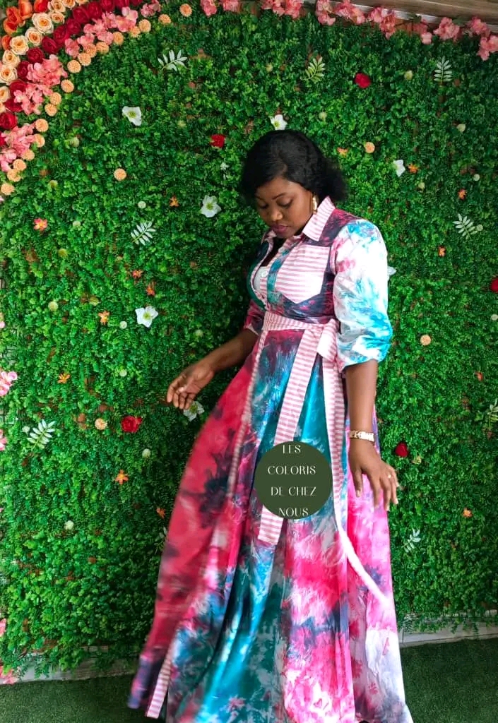 Robe africaine rose & bleue élégante pour femme