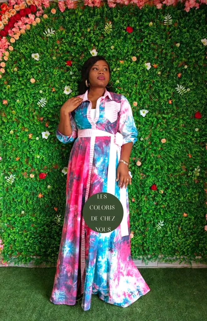 Robe africaine rose & bleue élégante pour femme